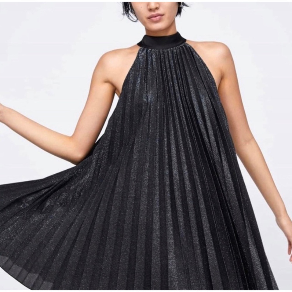 Zara metallic glittery pleated swing dress size XS